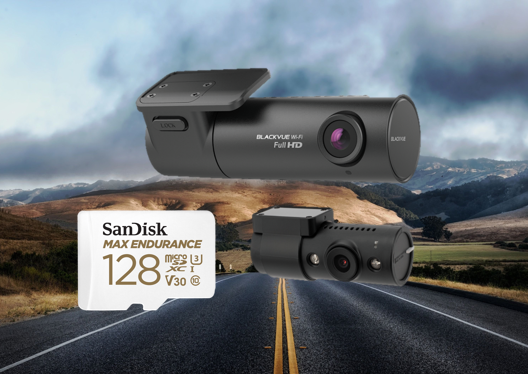 De BlackVue DR590X-2CH Dashcam met een micro SD kaart van SanDisk 128GB. Dit type geheugenkaart past perfect bij deze dashcam.
